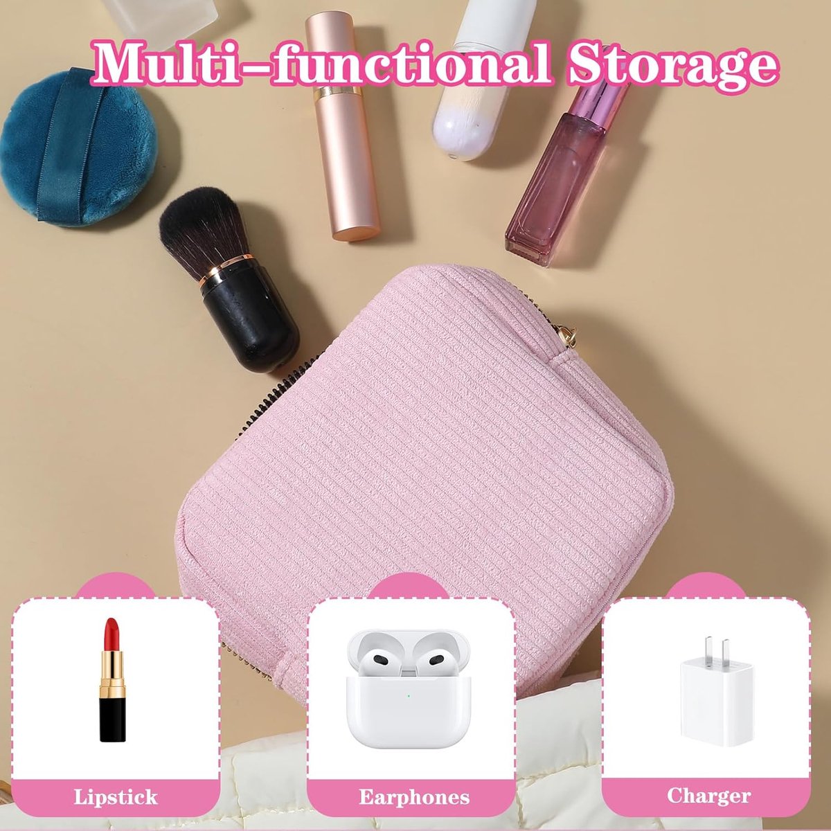 Toiletry Bag - Sanitary Pad Makeup Bag - Sanitary Pad Pouches - Menstrual Bags - Menstrual Pouches - Waterproof Zipper - Tampon Pouches - Napkin Pouches - Cosmetic Bag - Storage Bag - Makeup Bag - For Sanitary Pads, Tampons, Menstrual Cup - Pink