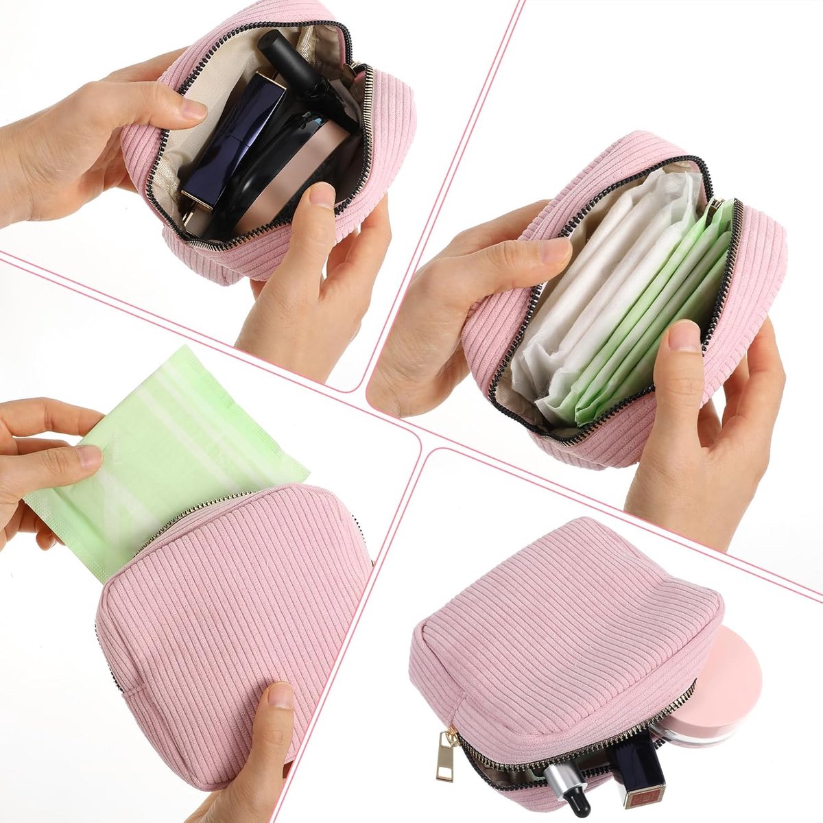 Toiletry Bag - Sanitary Pad Makeup Bag - Sanitary Pad Pouches - Menstrual Bags - Menstrual Pouches - Waterproof Zipper - Tampon Pouches - Napkin Pouches - Cosmetic Bag - Storage Bag - Makeup Bag - For Sanitary Pads, Tampons, Menstrual Cup - Pink