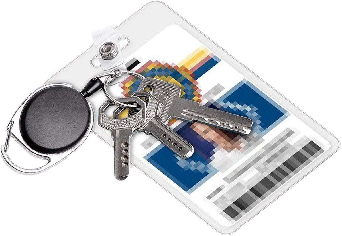 2 Pieces Heavy Duty Retractable Badge Holder - Extendable Keychains - D-Clip - with Carabiner - Waist Clip Drawstring - Badge Holder Drawstring - Retractable Reel ID Badge Card Holder - Vertical - Card Holder Drawstring - Clip ID Holder - Black/Silver