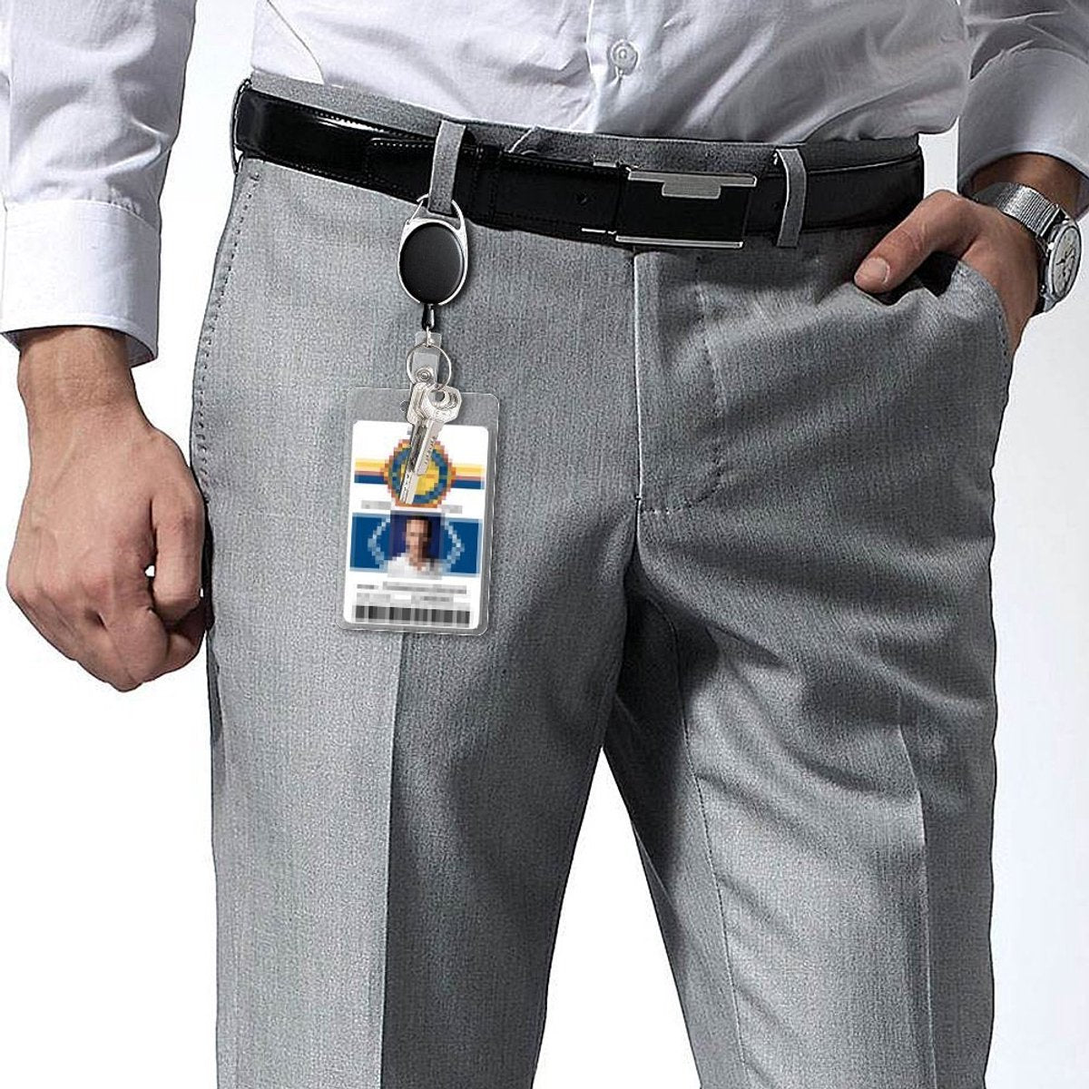 2 Pieces Heavy Duty Retractable Badge Holder - Extendable Keychains - D-Clip - with Carabiner - Waist Clip Drawstring - Badge Holder Drawstring - Retractable Reel ID Badge Card Holder - Vertical - Card Holder Drawstring - Clip ID Holder - Black/Silver
