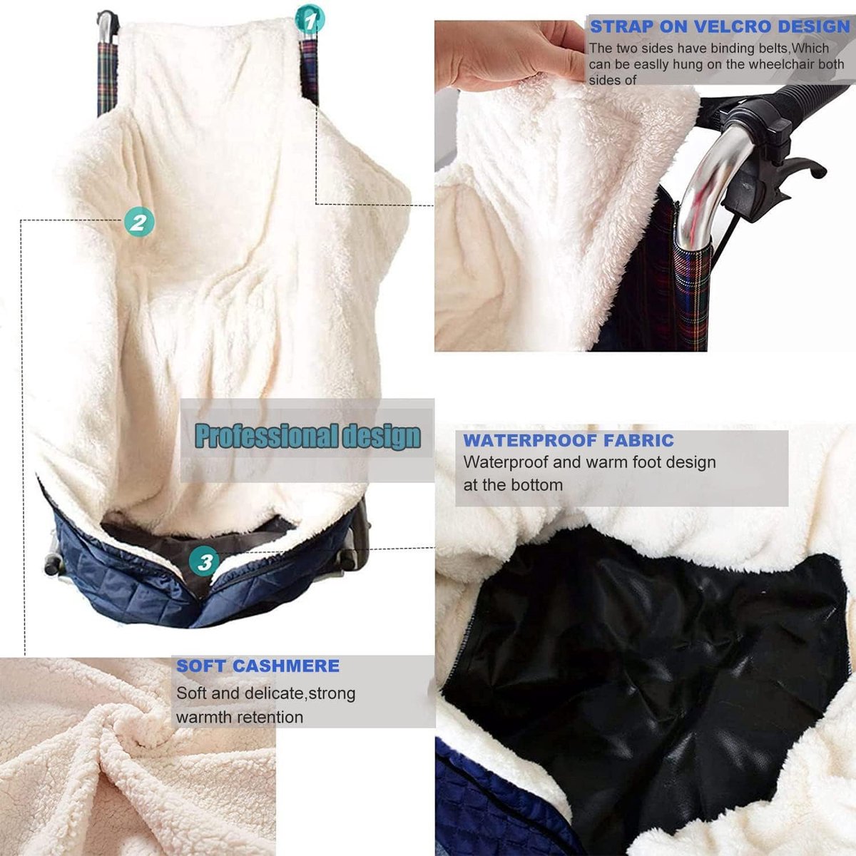 Wheelchair Blanket – Footmuff – Wind and Waterproof – Unisex – Cashmere Lined – Wheelchair Footmuff Adults – Warm & Comfortable – One Size – Stay Warm in Winter – 130*65cm – Waterproof – Waist Size