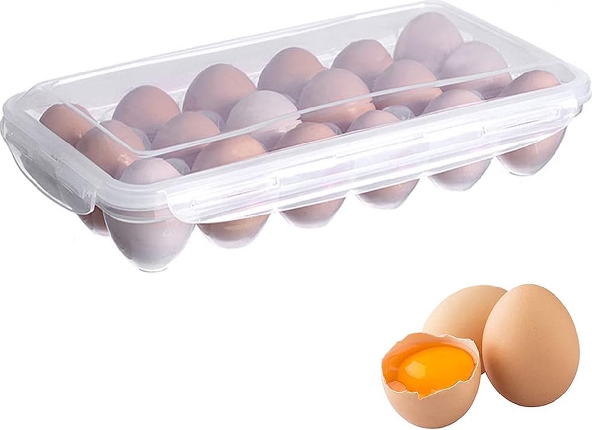 Egg Storage Box 18-Rack with Lid - Refrigerator Egg Holder Transparent 32x18cm
