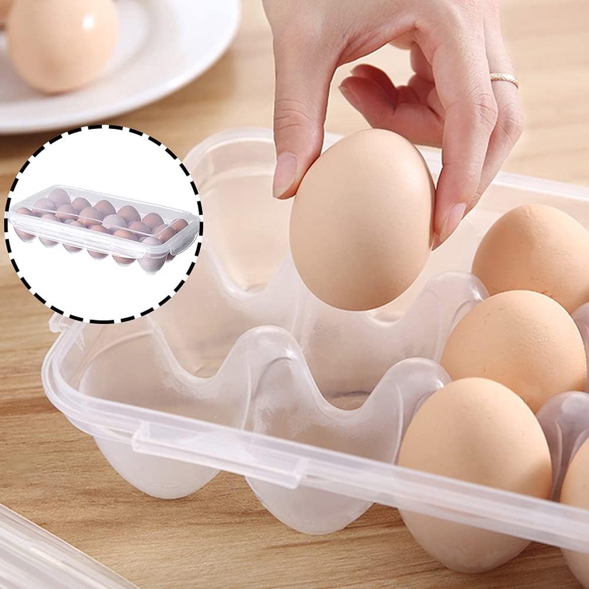 Egg Storage Box 18-Rack with Lid - Refrigerator Egg Holder Transparent 32x18cm