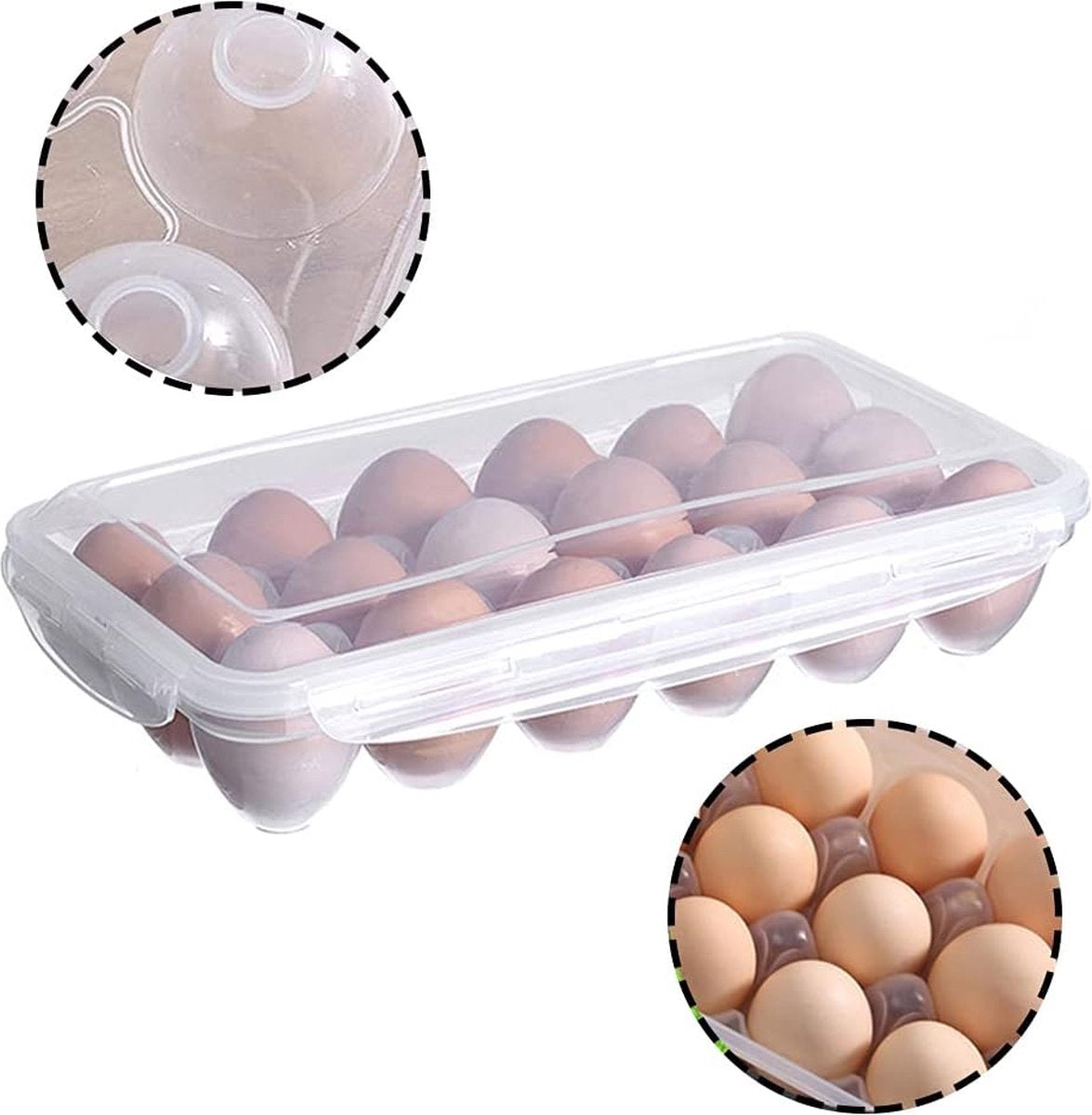 Egg Storage Box 18-Rack with Lid - Refrigerator Egg Holder Transparent 32x18cm