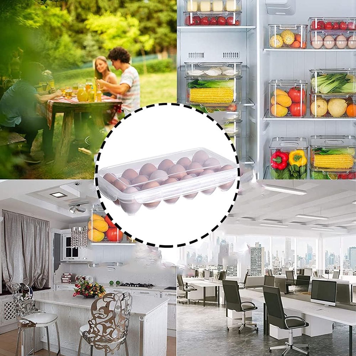 Egg Storage Box 18-Rack with Lid - Refrigerator Egg Holder Transparent 32x18cm