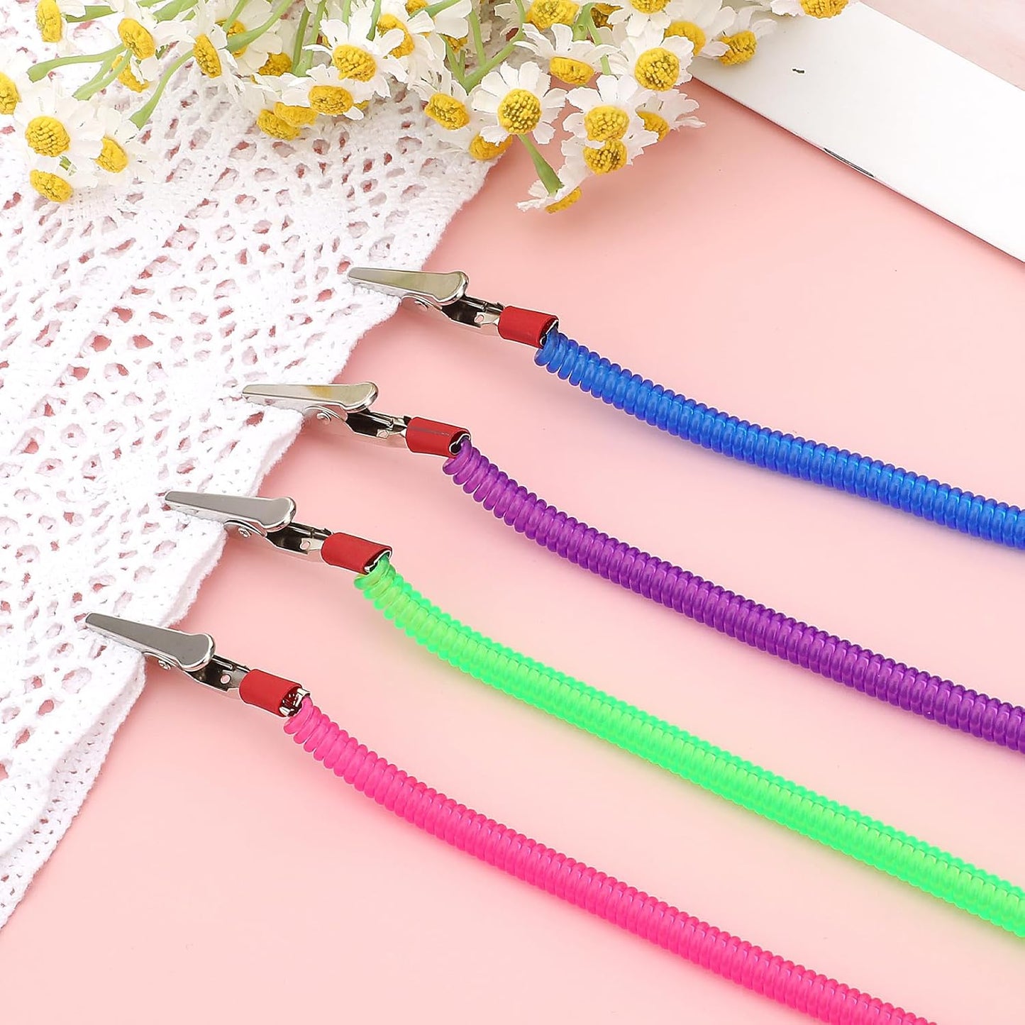 Dental Bib Holder Clips 4-Pack - Colourful Neck Chain Metal Clips for Clinics