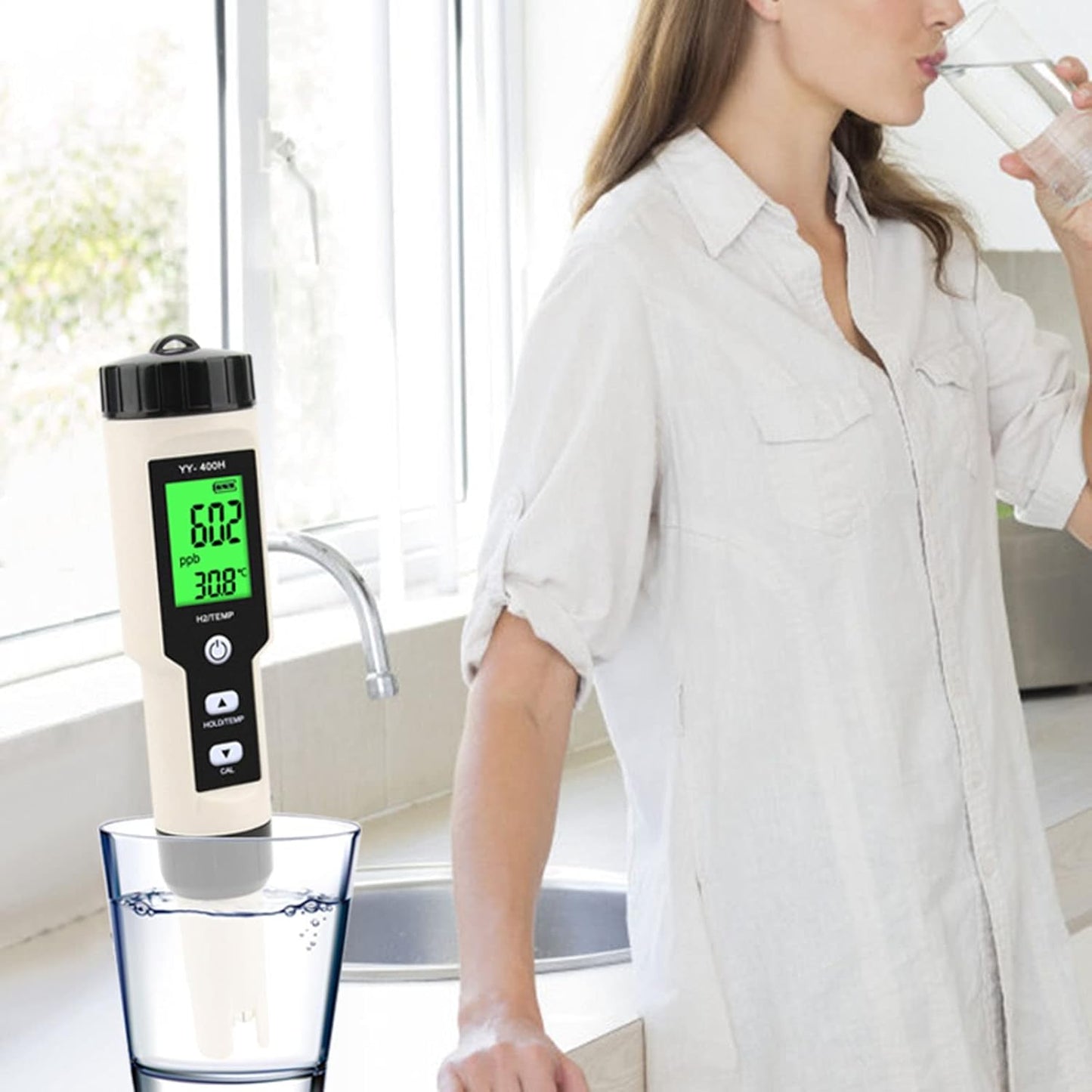 Digital Hydrogen Meter Water Quality Tester with ATC Accuracy Pen Type Meter Data Hold Function LCD Displays Water Quality Tester for Drinking Water Water Quality Tester Ppm