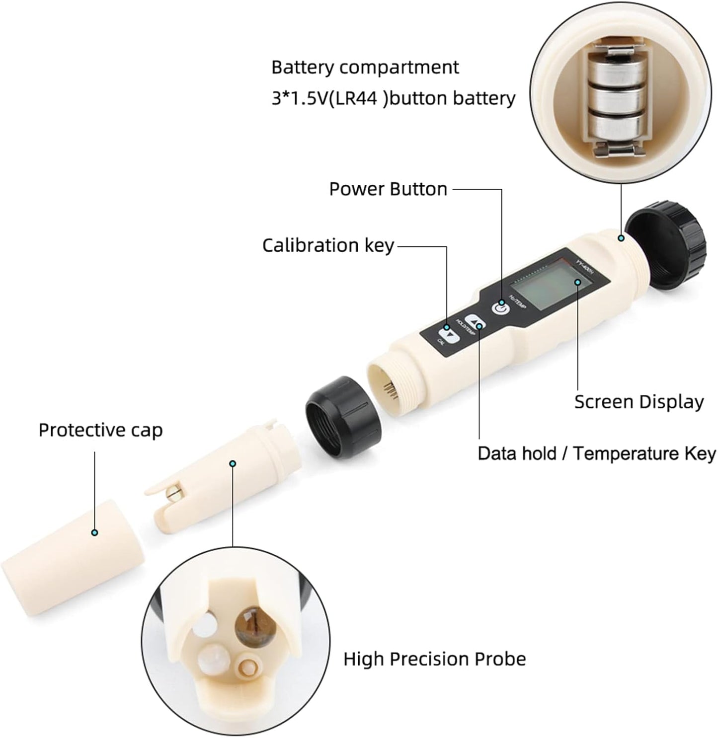 Digital Hydrogen Meter Water Quality Tester with ATC Accuracy Pen Type Meter Data Hold Function LCD Displays Water Quality Tester for Drinking Water Water Quality Tester Ppm