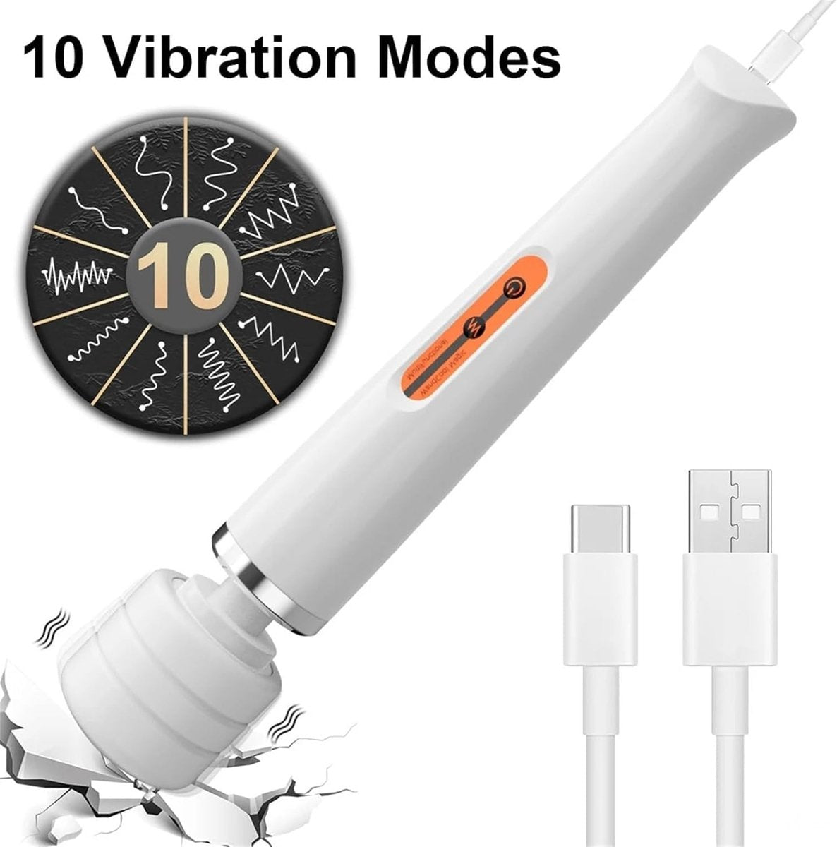 Powerful 10-Speed Plug-In Vibrator - G-Spot Nipple & Clitoral Massager (White)