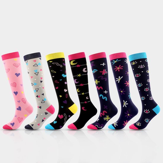 7 pairs of sports compression socks for cycling, running, compression stockings, nursing tights and fitness compression stockings (S/M)