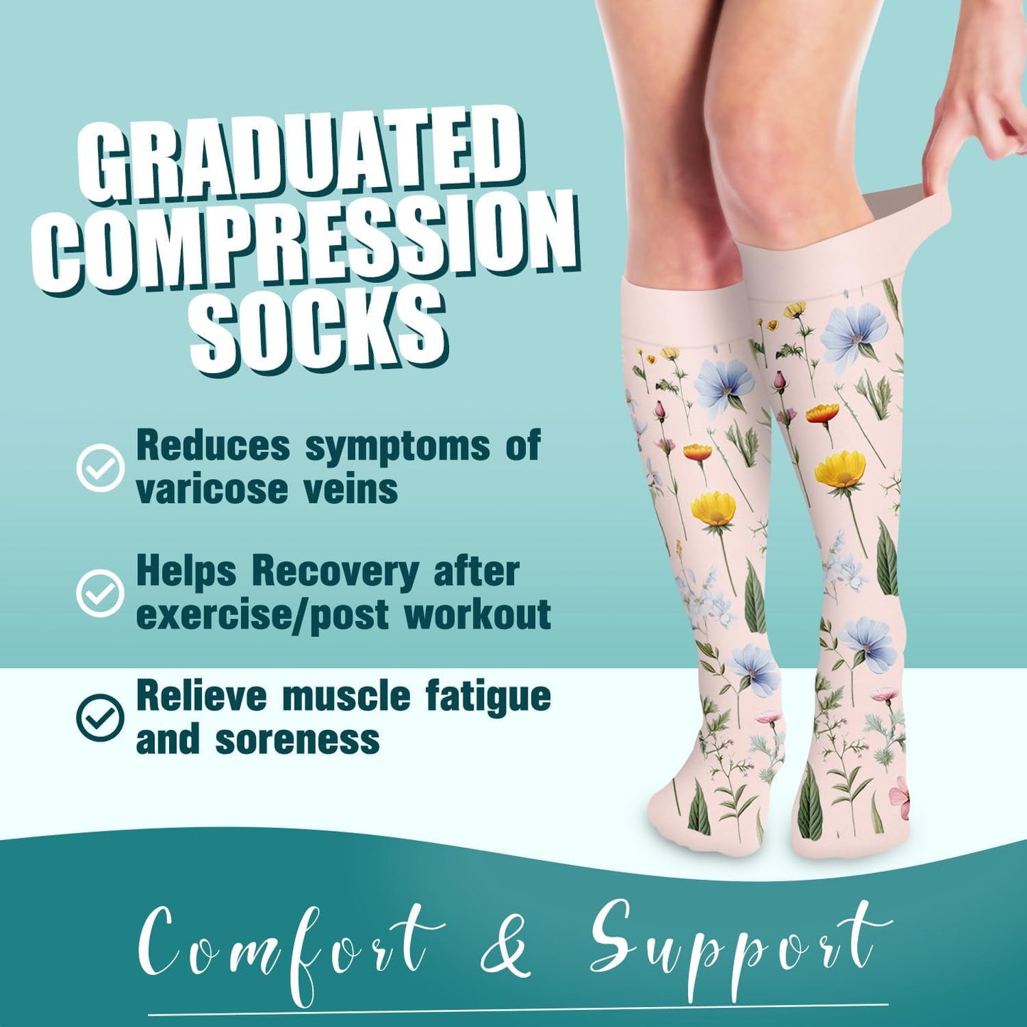 6Pairs Compression Socks for Women and Men - Best for Circulation, Running, Athletic, Recover, Nurse, Travel L/XL 05 Yellow/Blue/Pink/Green/Green/Black