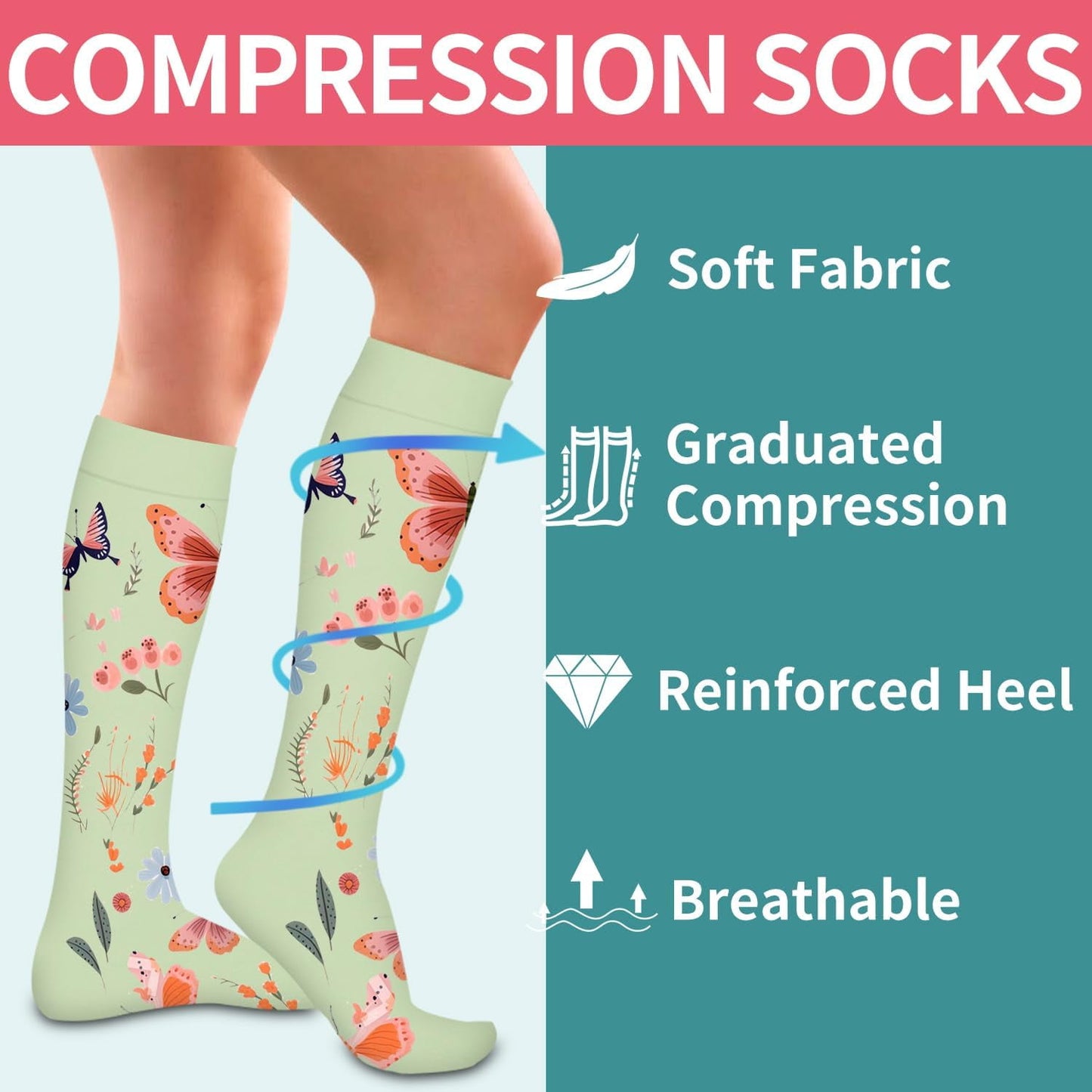 6Pairs Compression Socks for Women and Men - Best for Circulation, Running, Athletic, Recover, Nurse, Travel L/XL 05 Yellow/Blue/Pink/Green/Green/Black