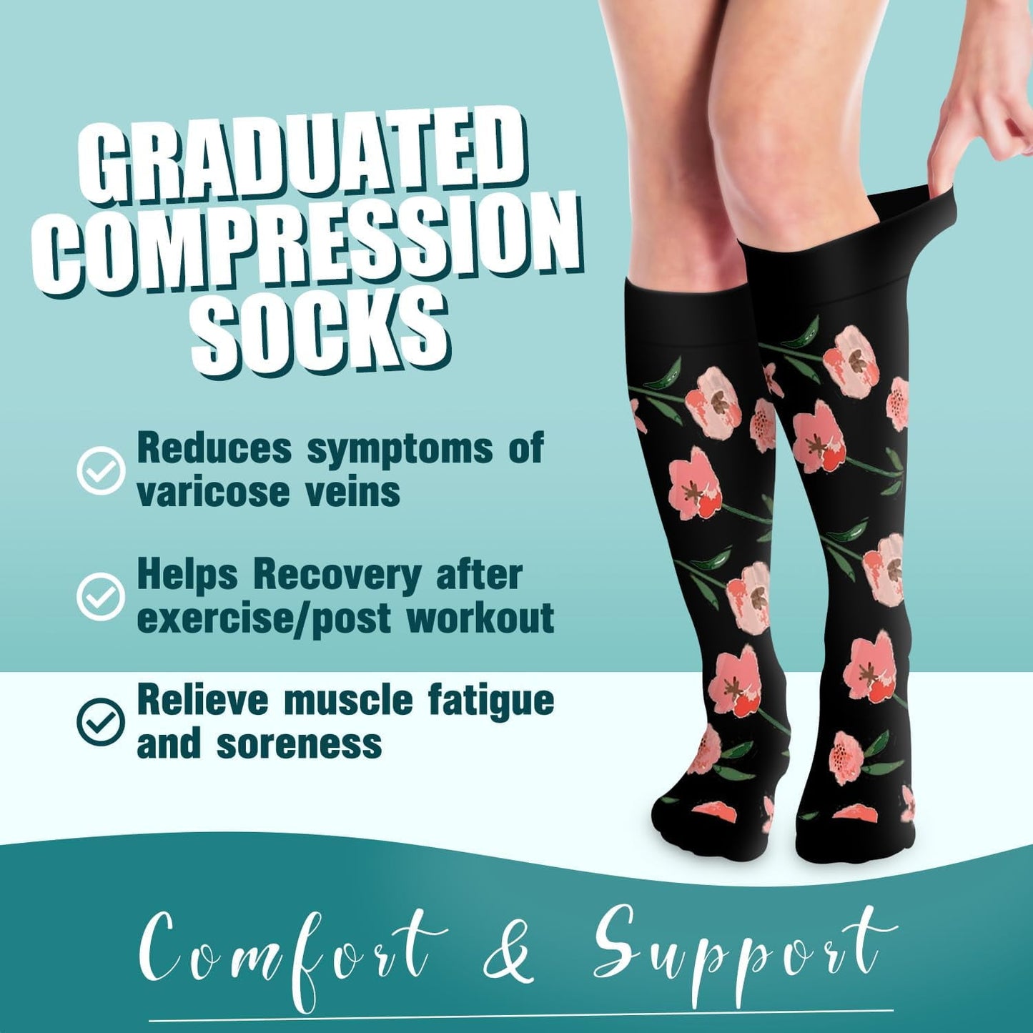 Compression Socks 6-Pairs S/M - For Nurses & Travel (10 Black 5-Pairs/White)