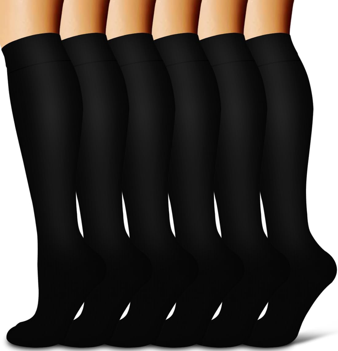 Compression Socks 6-Pairs S/M - For Nurses Running & Travel (14 Black)