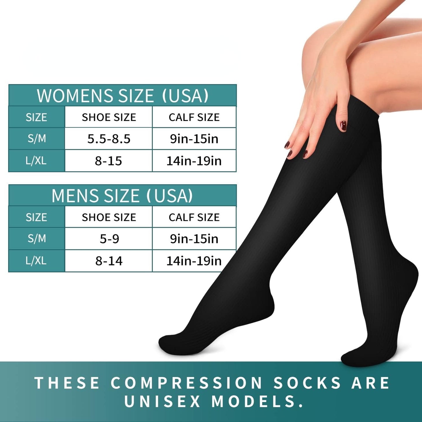 Compression Socks 6-Pairs S/M - For Nurses Running & Travel (14 Black)