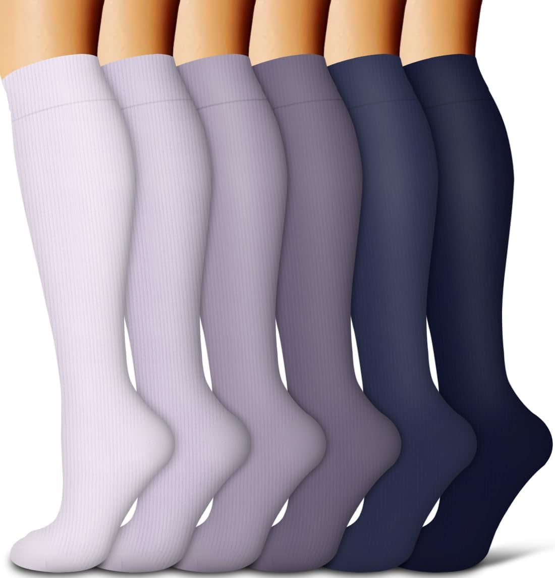 Compression Socks 6-Pairs S/M - For Nurses Running & Travel (Purple Series)