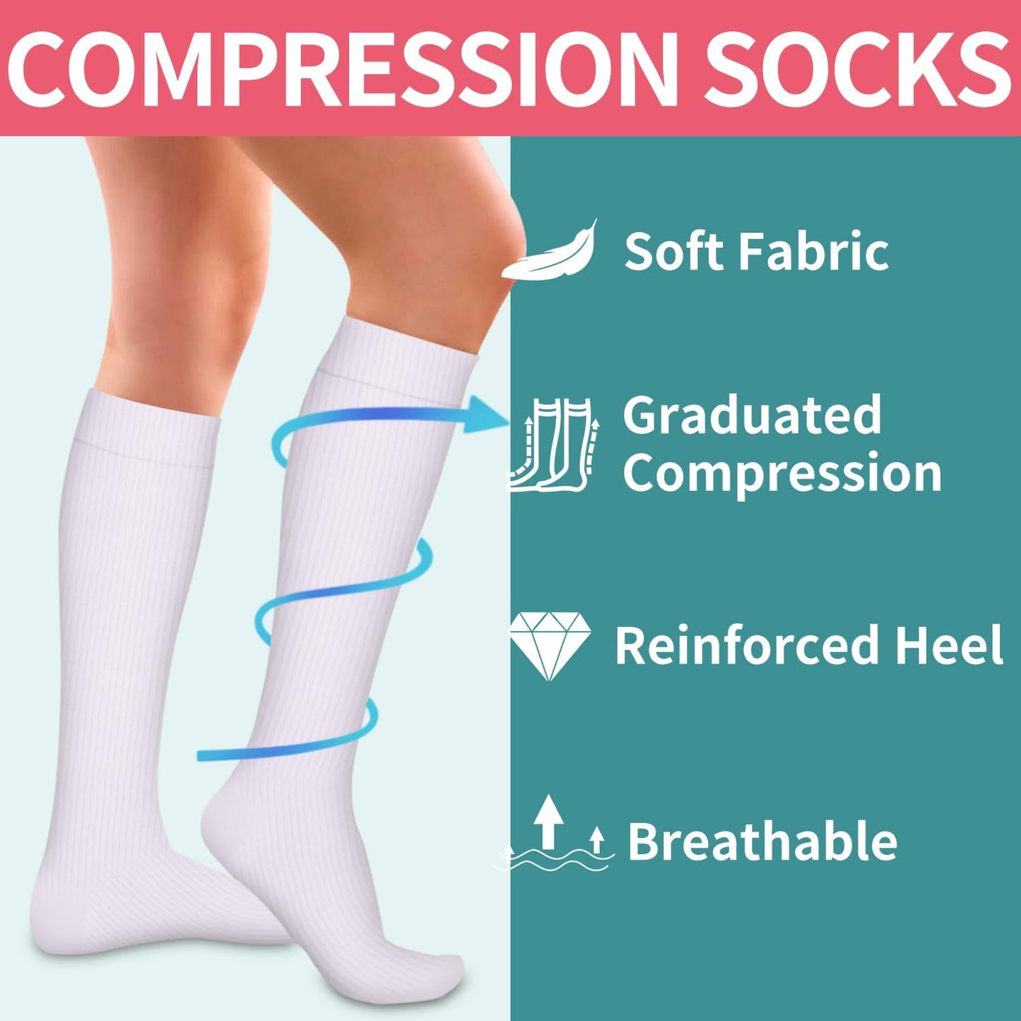 Compression Socks 6-Pairs S/M - For Nurses Running & Travel (Purple Series)