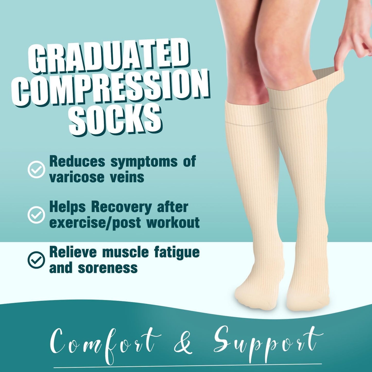 Compression Socks 6-Pairs S/M - For Nurses Running & Travel (Khaki Series)