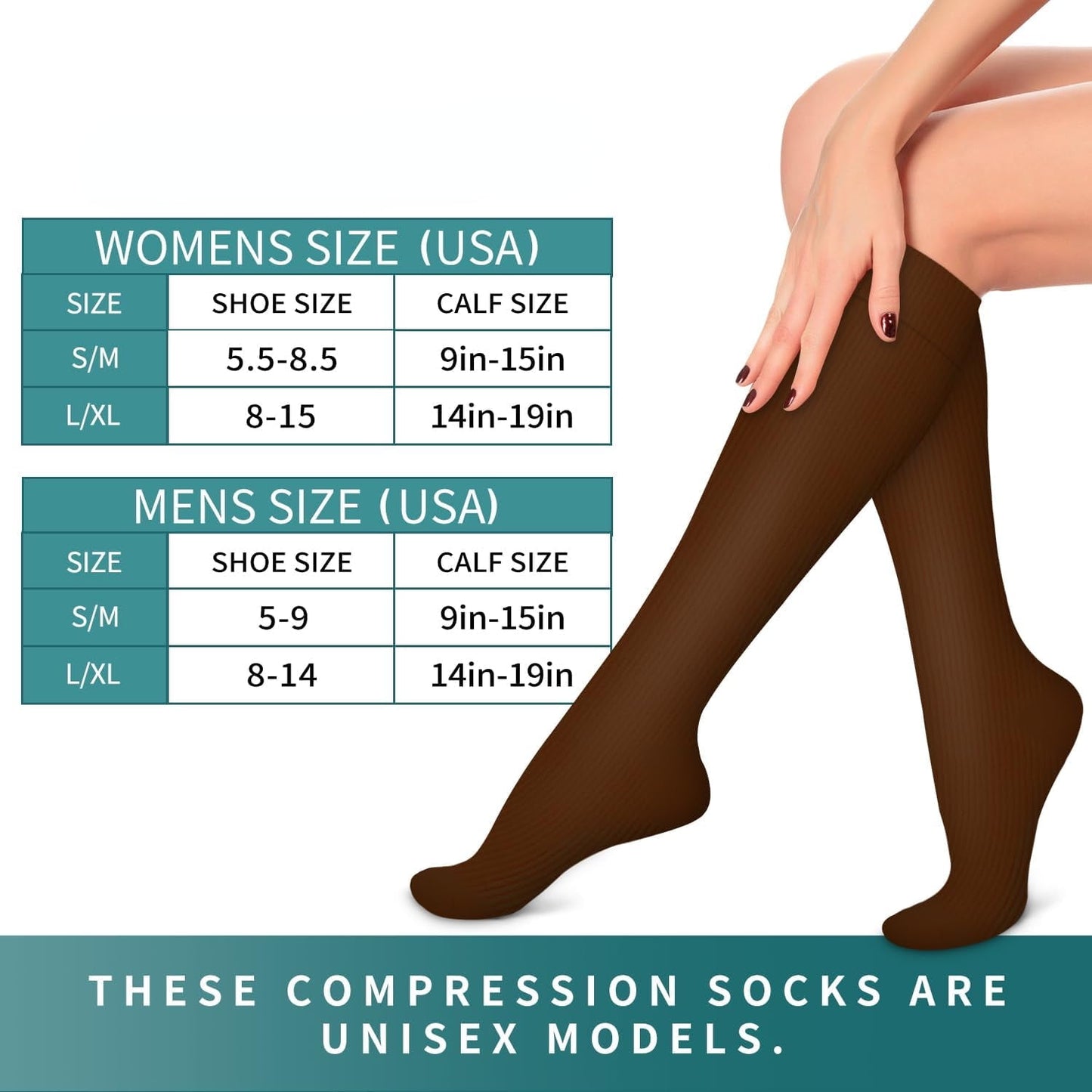Compression Socks 6-Pairs S/M - For Nurses Running & Travel (Khaki Series)