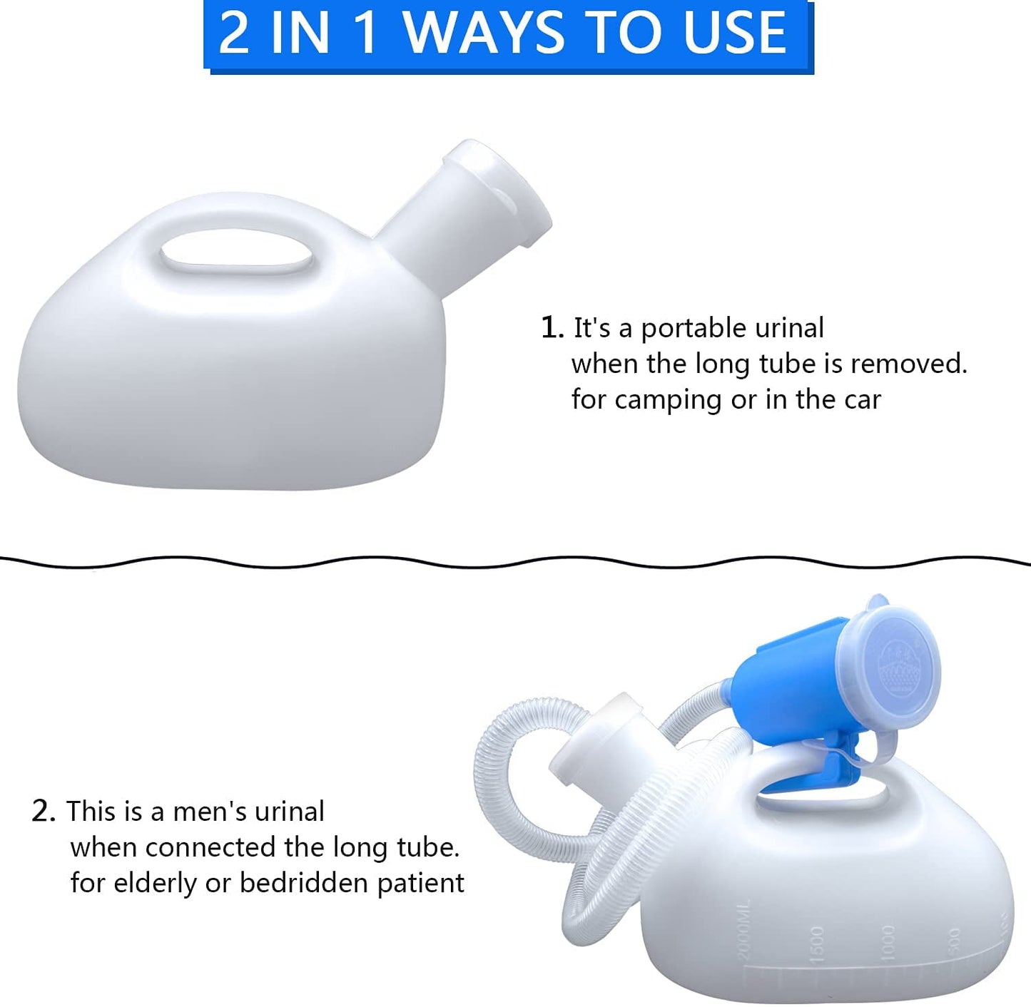 Urinals for Men, Male Urinals with Lid Spill Proof Reusable, Portable Urine Bottle Pee Container Cup for Camping Car Traveling Toilet & Hospital Elderly Bedridden Patient