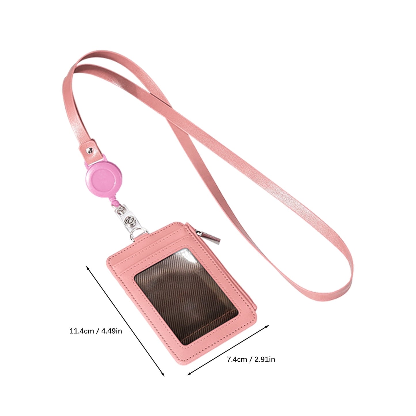 Slim PU Leather ID Badge Holder Wallet,with Zip, Neck Lanyard & Retractable Reel,ID Card Wallet, Badge Holder with Lanyard, PU Leather Badge Case, Retractable Badge Reel Holder(Red) Brown