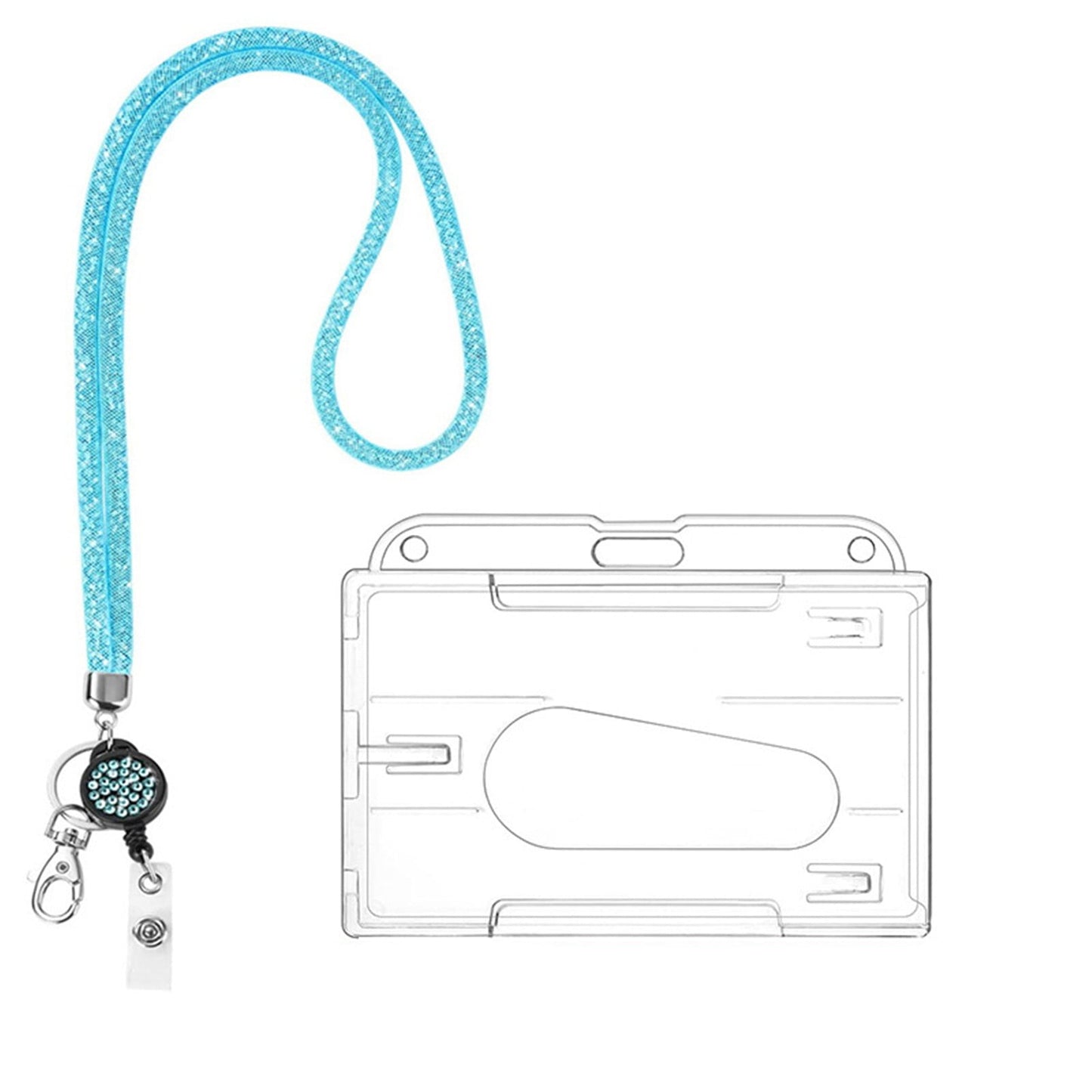 Retractable ID Badge Holder with Bling Neck Strap Lanyard, Heavy Duty Bling Badge Reel with Clear Card Holder for Office Worker Teacher Doctor (Sky Blue/1 Pcs) 3.54x2.64 3.54" x 2.64" Beige