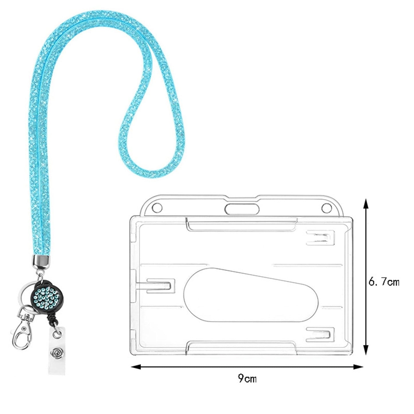 Retractable ID Badge Holder with Bling Neck Strap Lanyard, Heavy Duty Bling Badge Reel with Clear Card Holder for Office Worker Teacher Doctor (Sky Blue/1 Pcs) 3.54x2.64 3.54" x 2.64" Beige