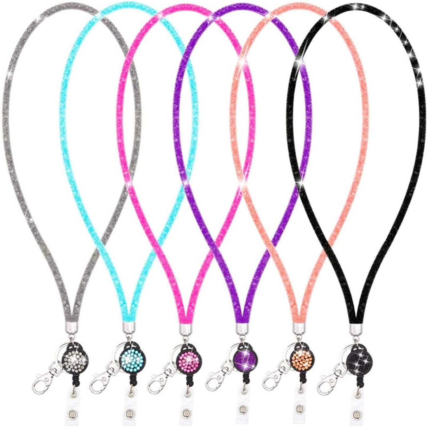 Retractable ID Badge Holder with Bling Neck Strap Lanyard, Heavy Duty Bling Badge Reel with Clear Card Holder for Office Worker Teacher Doctor (Sky Blue/1 Pcs) 3.54x2.64 3.54" x 2.64" Pink