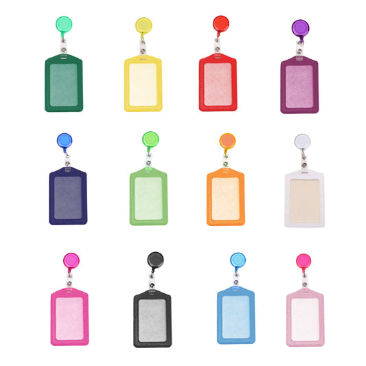 12 Sets Heavy Duty Badge Holders,Retractable Badge Reels Multicolor Name ID Card Holder,PU Leather Business Badge Holder Decorative with Clip for Nurses, Doctors(Z1-Green) Purple