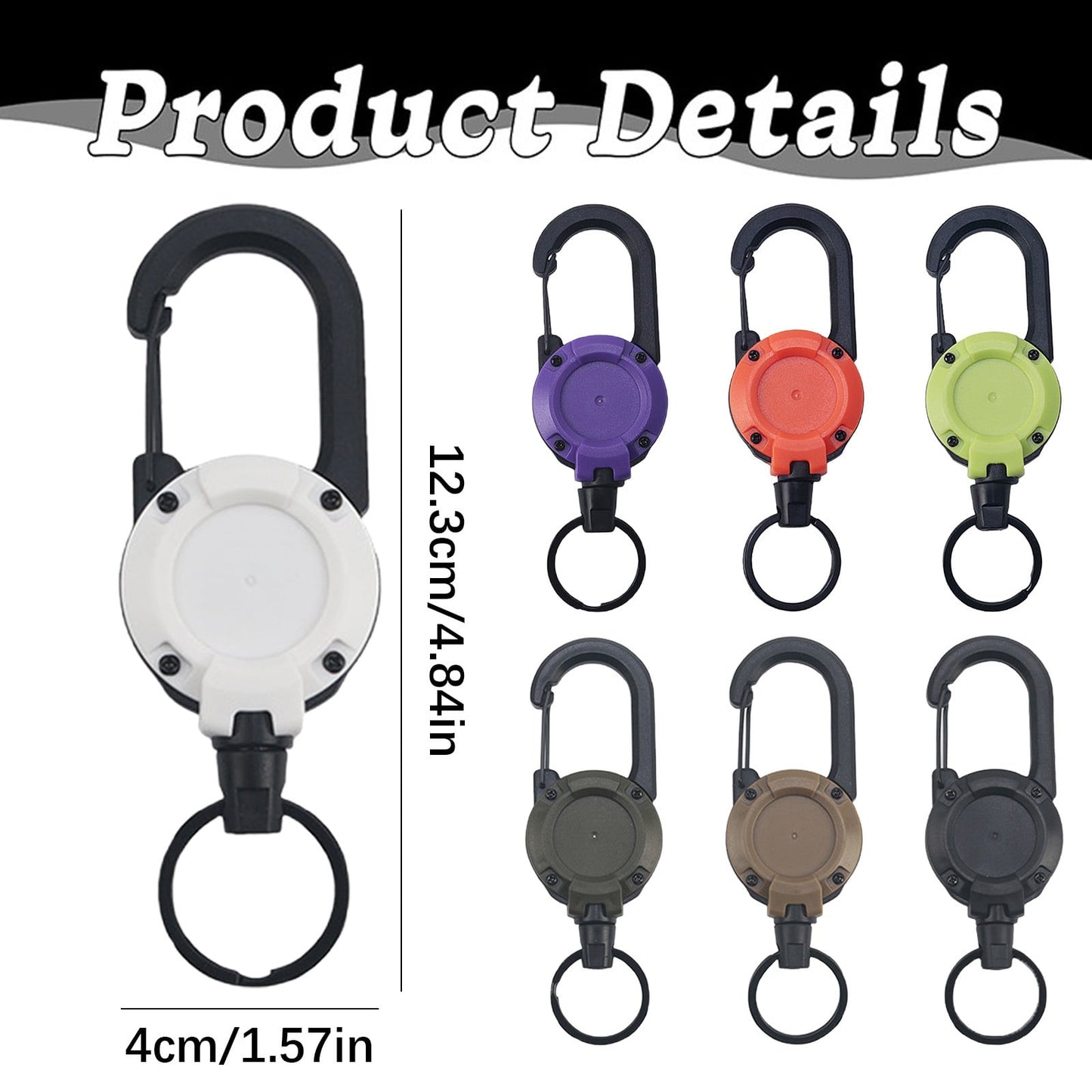 Retractable Carabiner Keychain Badge Holder - Extendable Stainless Cord Purple