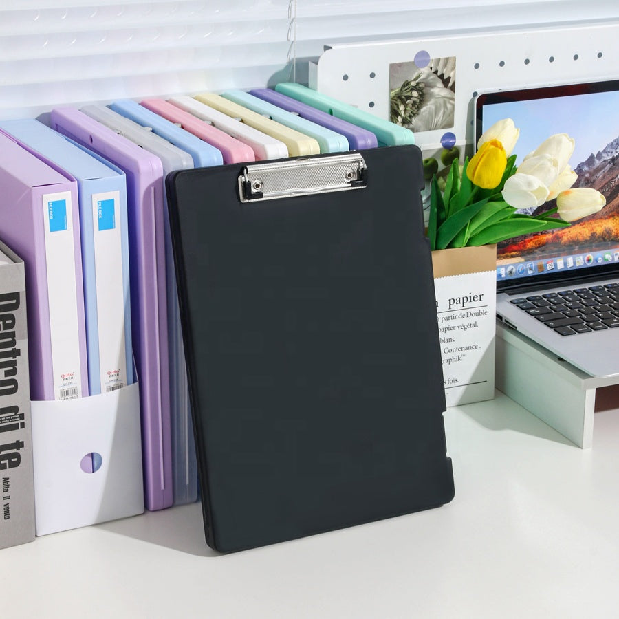 A4 Foldable Clipboard - Sturdy Plastic Document Folder with Privacy Protection Black