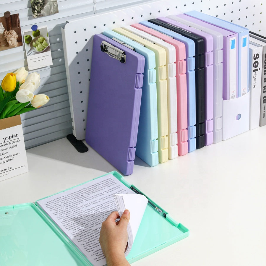 A4 Foldable Clipboard - Sturdy Plastic Document Folder with Privacy Protection Black
