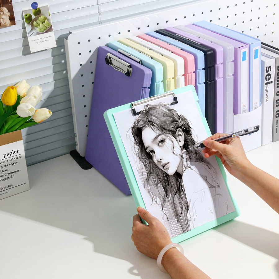 A4 Foldable Clipboard - Sturdy Plastic Document Folder with Privacy Protection Black