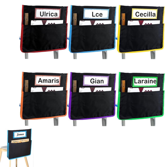 Seat Sack,6 Pcs Chair Storage Pocket for Classroom,Heavy Duty Chairback Pockets with Name Tags,Chart Seat Organizer,Student Seat Storage Organizer for Home Classroom (Multicolors)