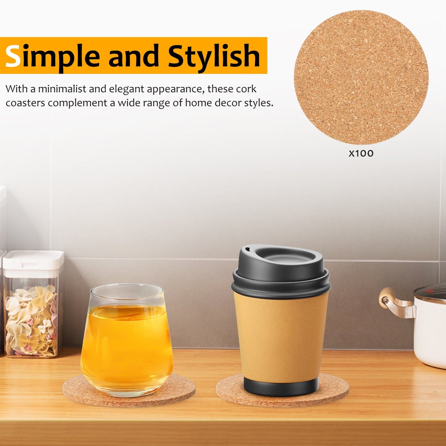 HOOWIFFY Cork Coasters Bulk Cork Coasters For Drinks 100Pcs