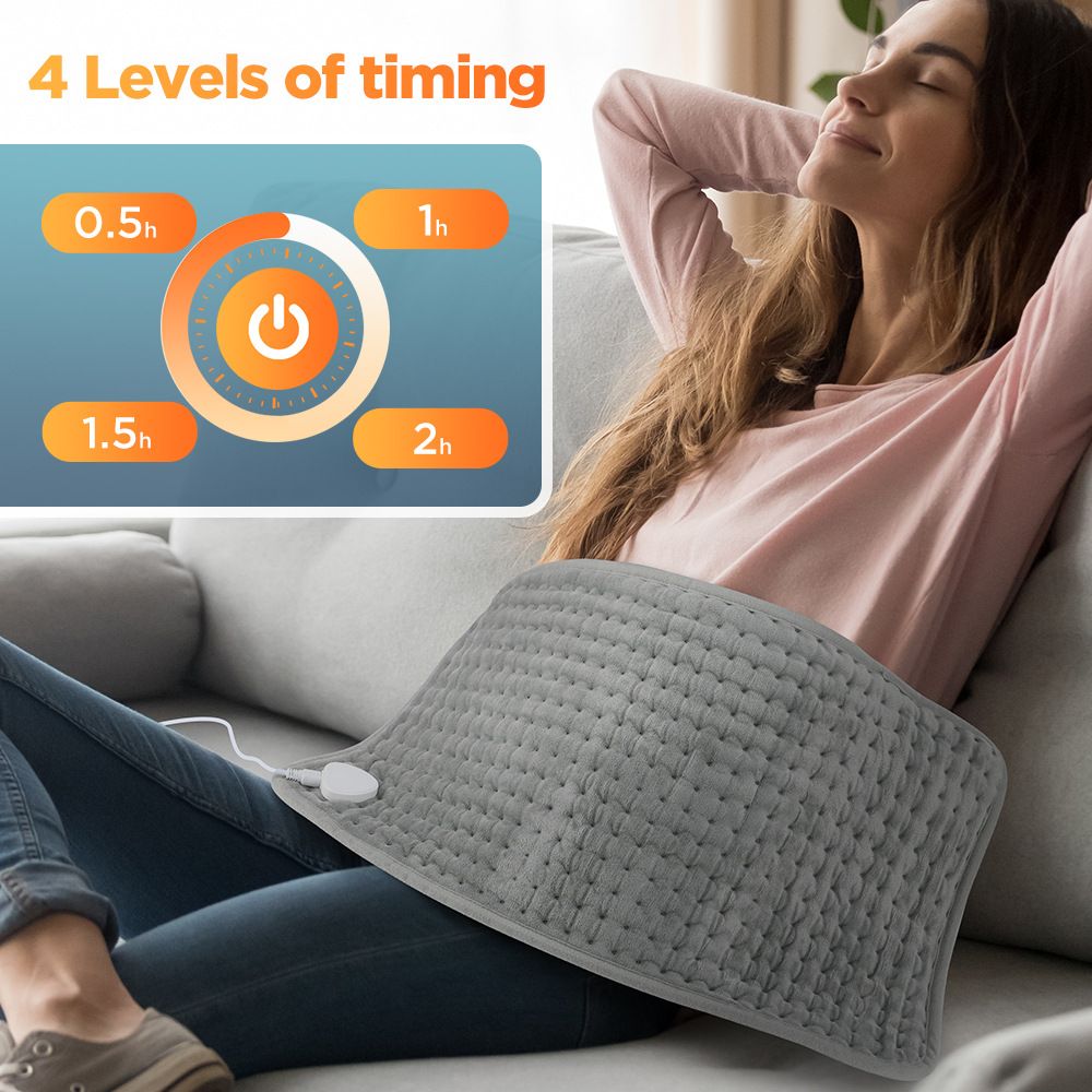 Heating Pad for Back Pain, 12''×24'' Heating Pad for Period Cramps Neck Shoulder Knee Leg with Heat Settings Auto Shut-Off and Rapid-Heating, Ideal Gift for Family and Friends, Gray