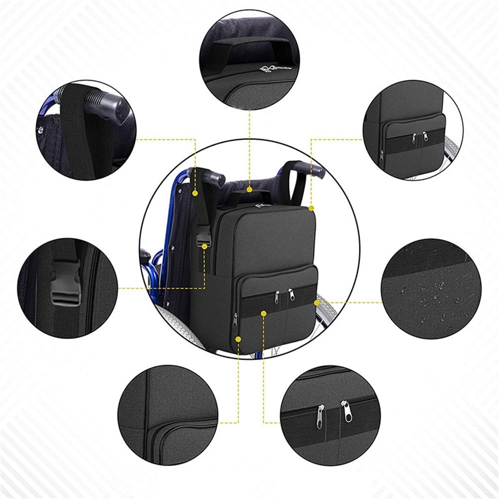Wheelchair Bags, Wheelchair Bags to Hang on Back, Electric Wheel Chair Accessories, Large Storage Bag for Walker Rollator（black35*19*30cm）