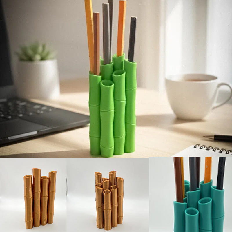3D Bamboo Pen Holder - Desktop Organizer for Pens Pencils & Drawing Tools
