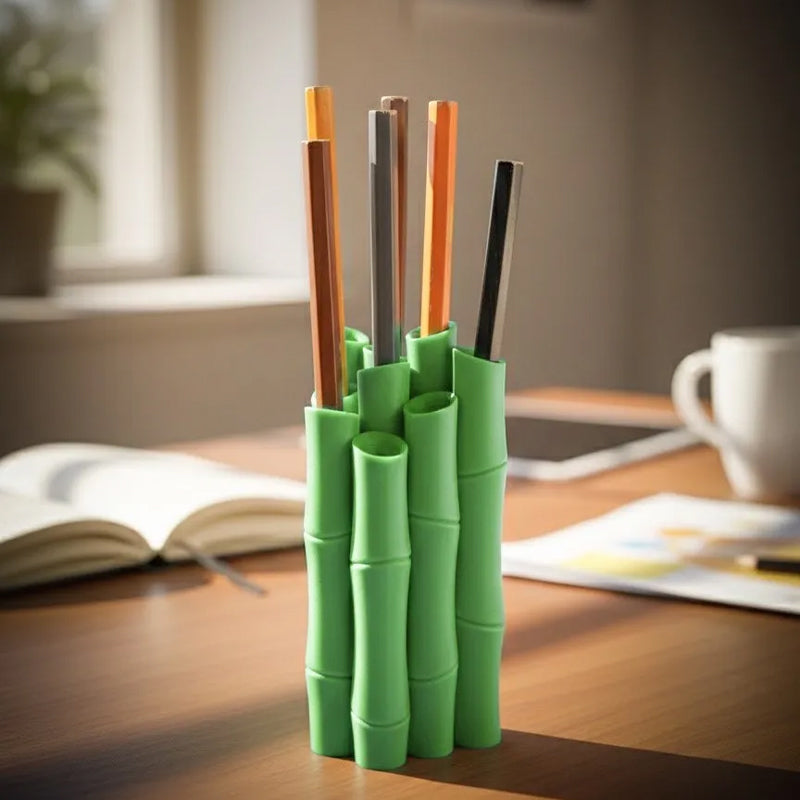 3D Bamboo Pen Holder - Desktop Organizer for Pens Pencils & Drawing Tools