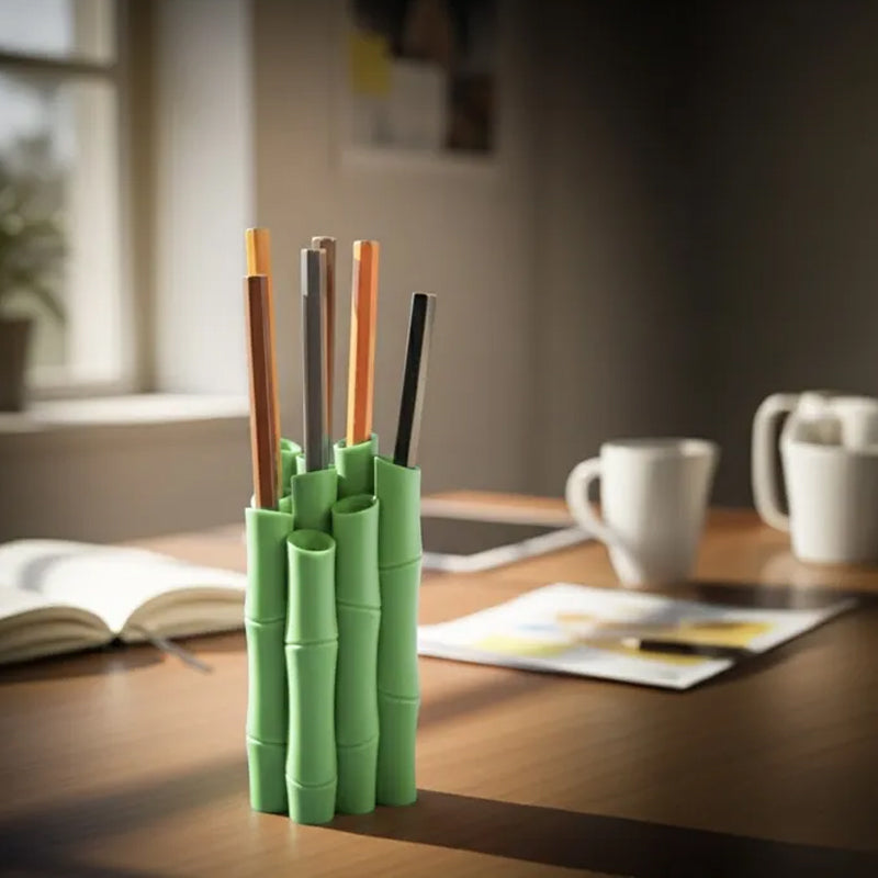 3D Bamboo Pen Holder - Desktop Organizer for Pens Pencils & Drawing Tools