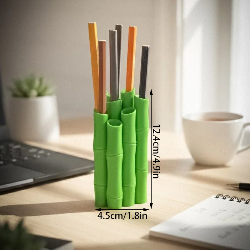 3D Bamboo Pen Holder - Desktop Organizer for Pens Pencils & Drawing Tools