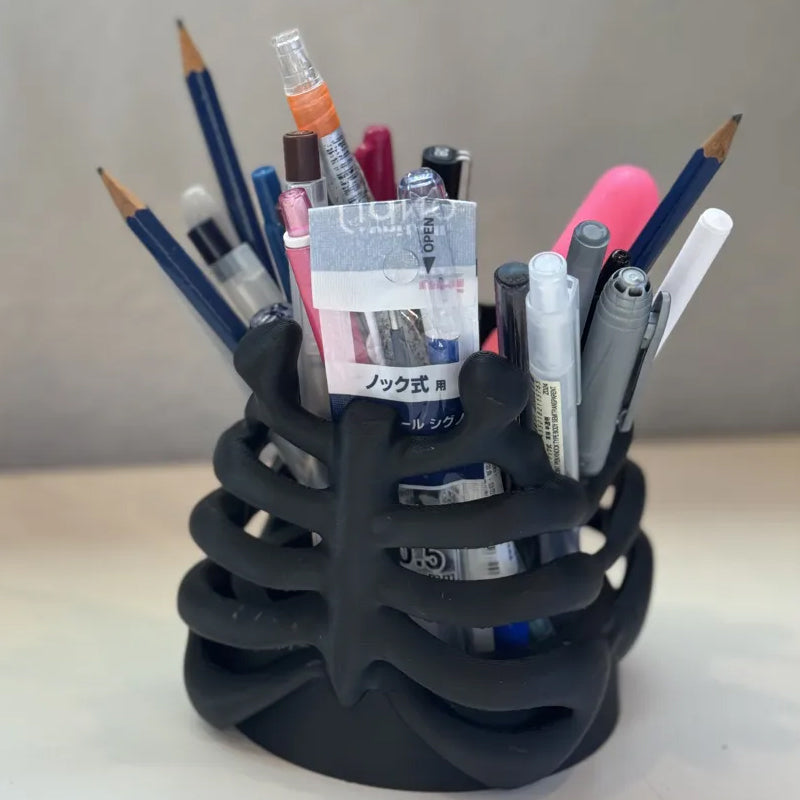 3D Printed Rib Pen Holder - Skeleton Desktop Organizer & Sculpture