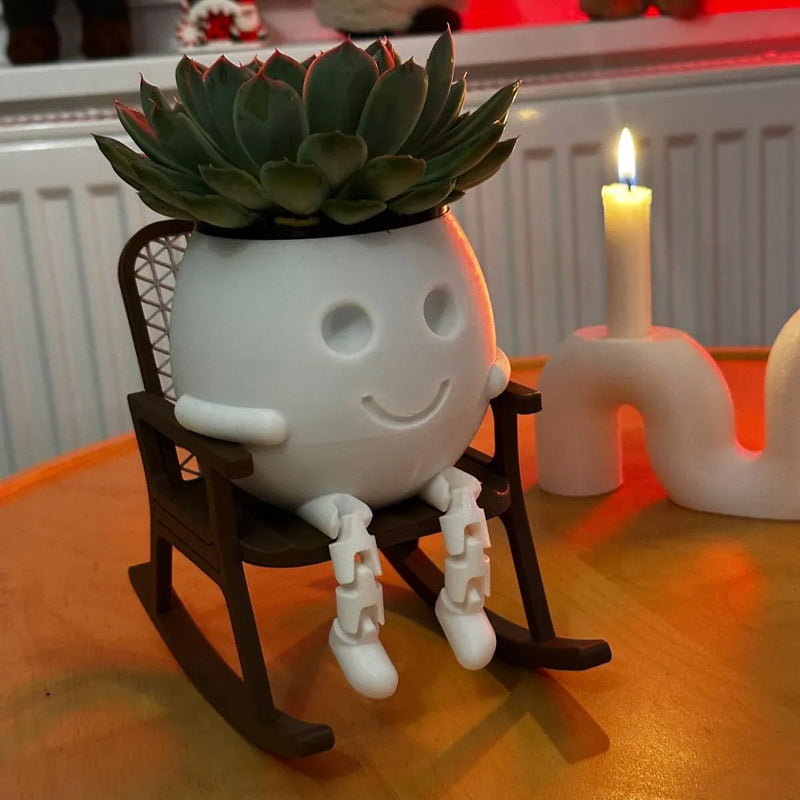 3D Printed Rocking Planter - Desktop Decoration or Bookshelf Embellishment White