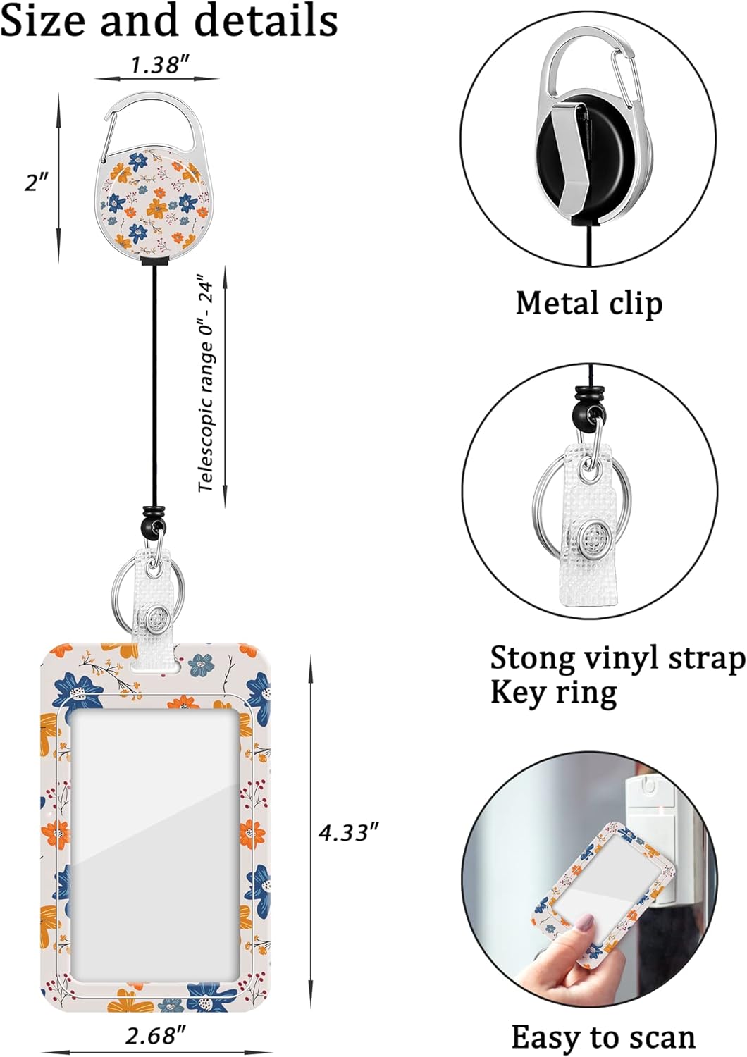 2 Pack Badge Holder and Heavy Duty Retractable Reel, ID Badge Holders with Retractable Clip for Nurse Teacher Student Office Women Men