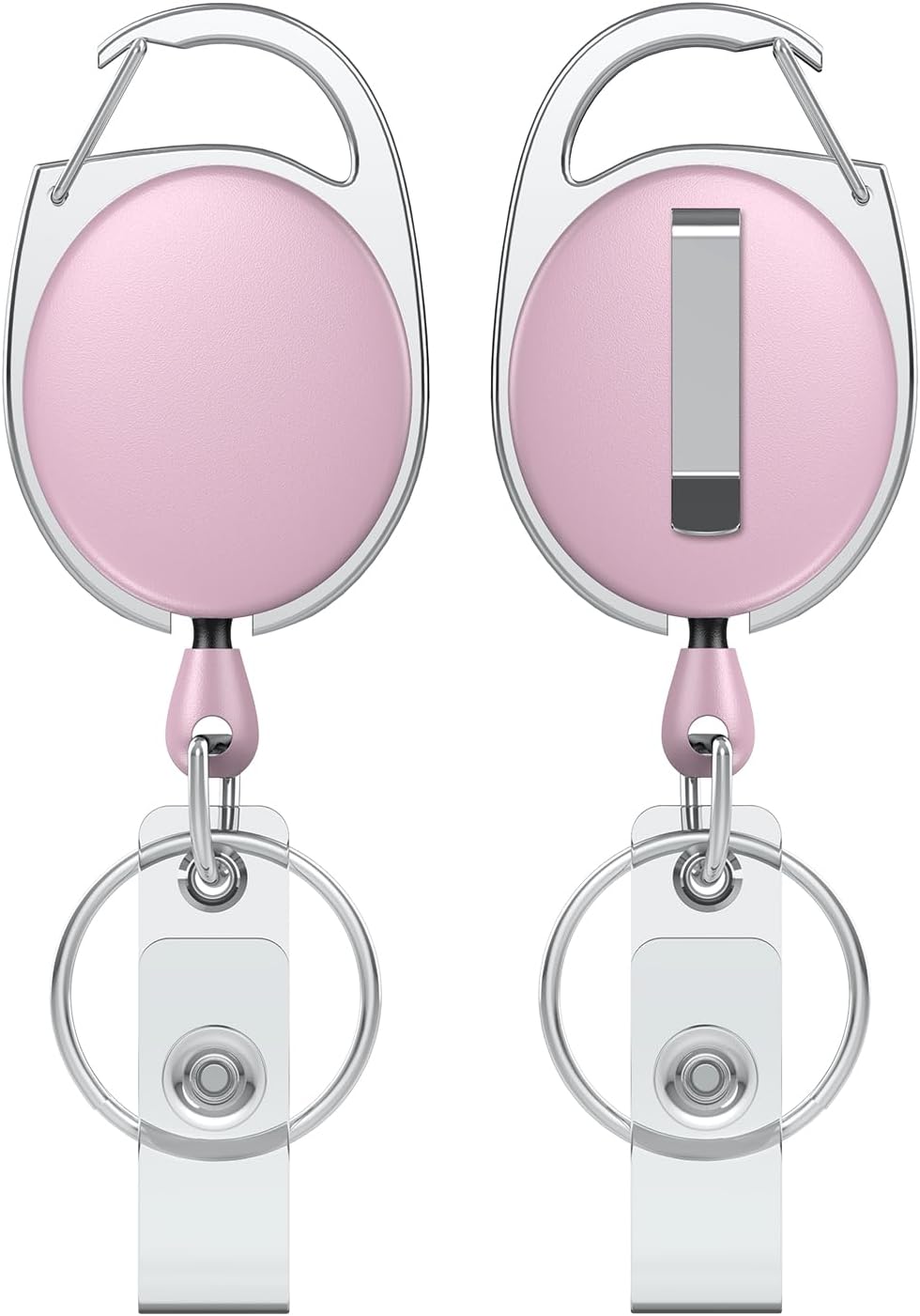 Pink Retractable Badge Reel 2-Pack - ABS Casing 24" Nylon Rope & Carabiner Clip