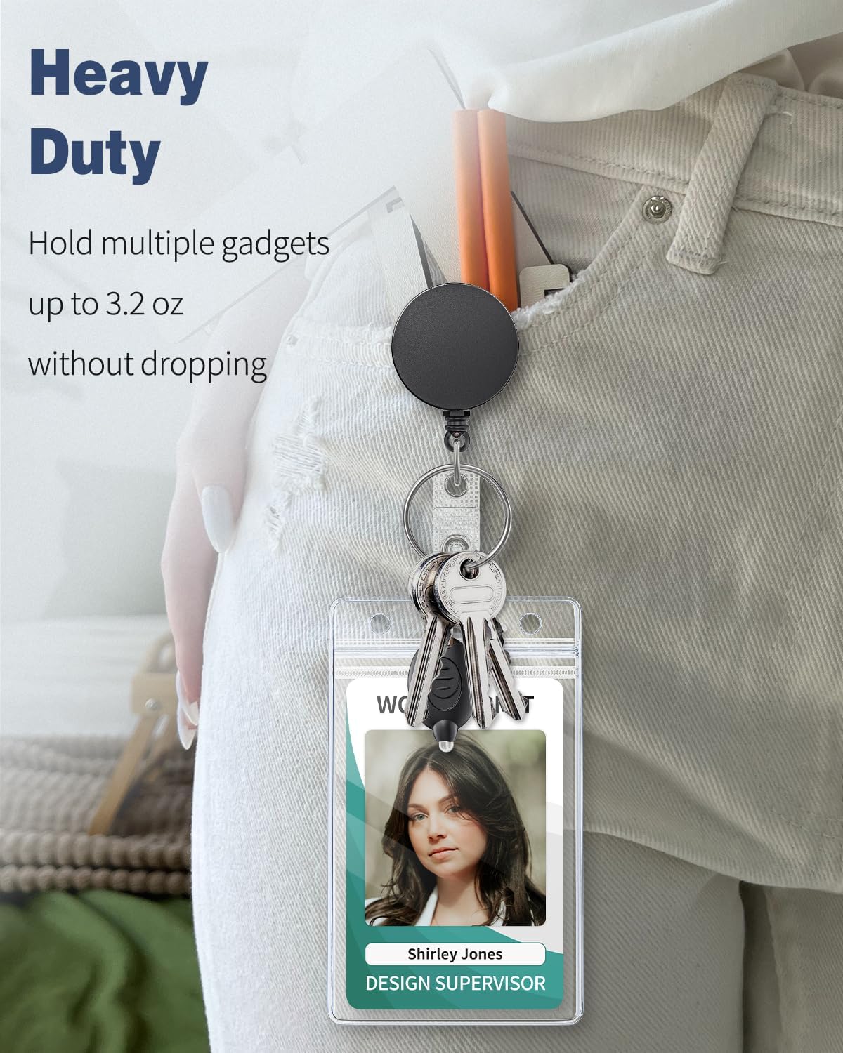 3 Pack Retractable Badge Reel with Swivel Alligator Clip Heavy Duty Retractable Keychain with Stainless Steel Spring Coil Strong ABS Casing with Waterproof Clear Badge Holder