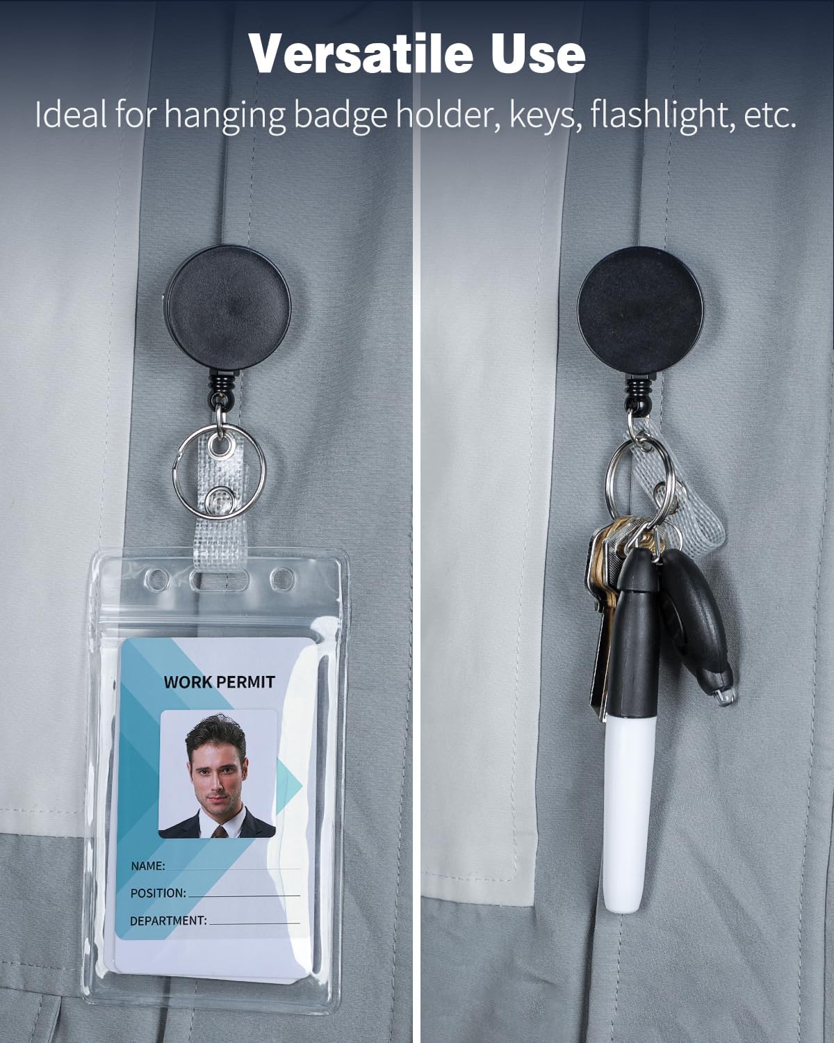 3 Pack Retractable Badge Reel with Swivel Alligator Clip Heavy Duty Retractable Keychain with Stainless Steel Spring Coil Strong ABS Casing with Waterproof Clear Badge Holder