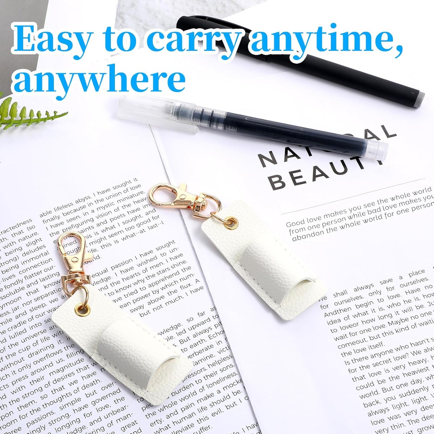 2 Pcs Pen Holder for Lanyard, White PU Leather Anti-Lost Lanyard Pen Clip Retractable Pens Holder Clip Keychain, Portable Pouch Pocket Pens Holders for Pencil Badges Clipboard Nurses Office School