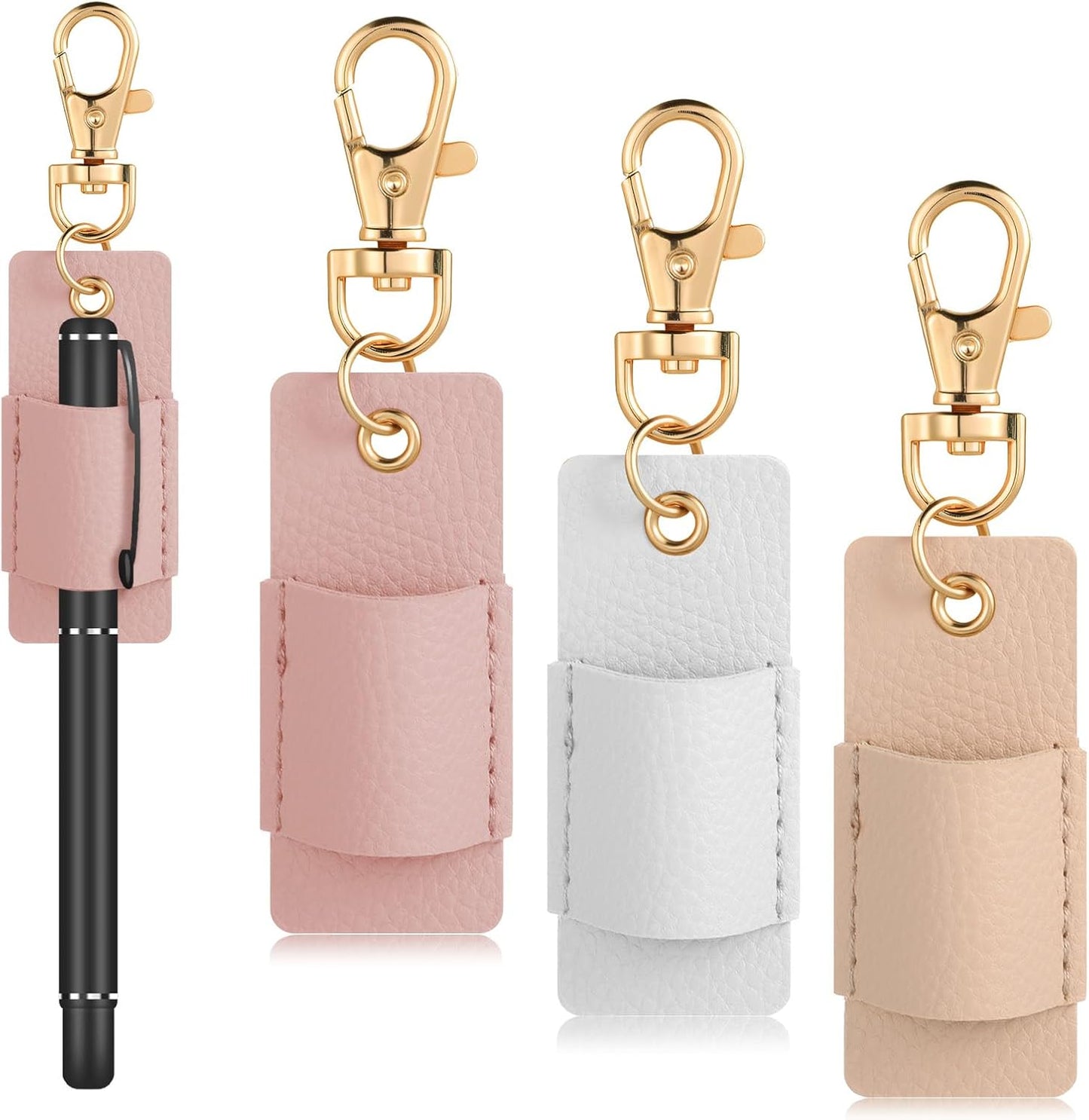 3 Pcs Pen Holder for Lanyard, Anti-Lost Neck Lanyard Pen Holder Keychain, PU Leather Retractable Pencils Clip Portable Single Pouch, Office Supplies for Badge Reels Nurses Clerks Couriers (3 Colors)
