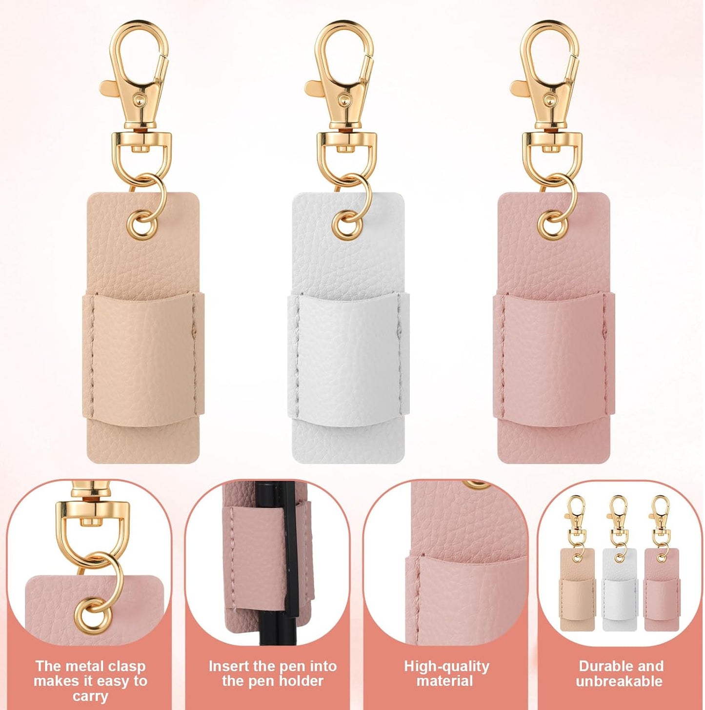 3 Pcs Pen Holder for Lanyard, Anti-Lost Neck Lanyard Pen Holder Keychain, PU Leather Retractable Pencils Clip Portable Single Pouch, Office Supplies for Badge Reels Nurses Clerks Couriers (3 Colors)